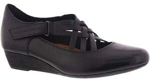 Rockport Cobb Hill Judson X-Strap Black Leather Wedge Shoes